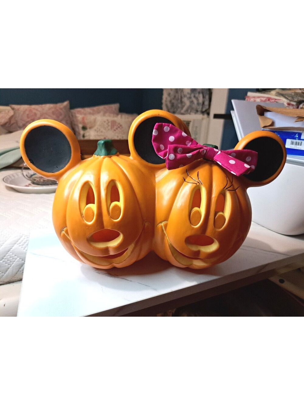 Disney Mickey and Minnie Mouse Stacked Halloween Pumpkin Light-up Decoration